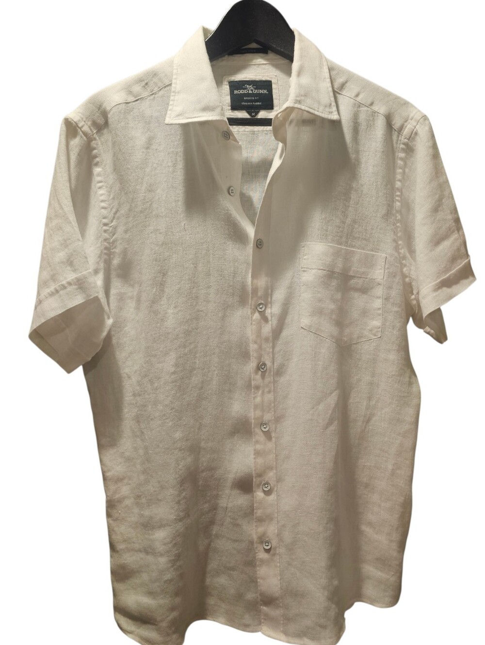 Rodd & Gunn Men's Cream Short-Sleeve Linen Button-Down Shirt, Size Medium